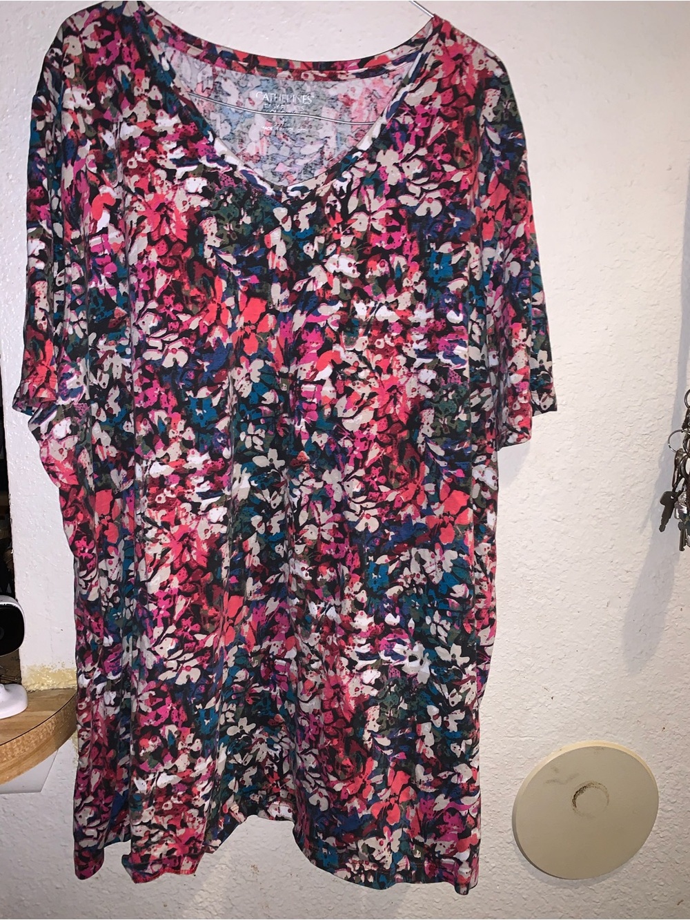 Catherines Pink Teal Floral V-Neck Tunic